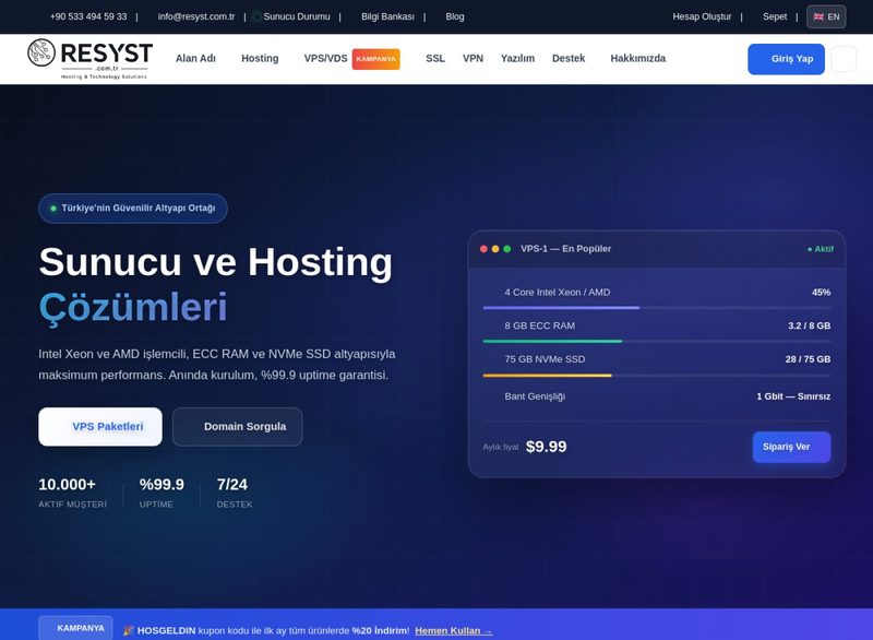 Resyst hosting ve bulut sunucu sitesinin kapak görüntüsü
